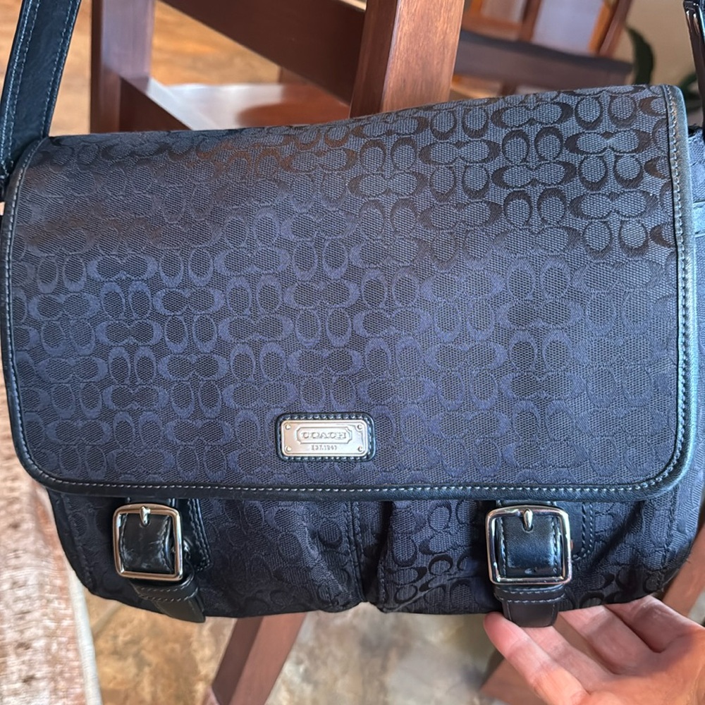 Coach black signature messenger bag